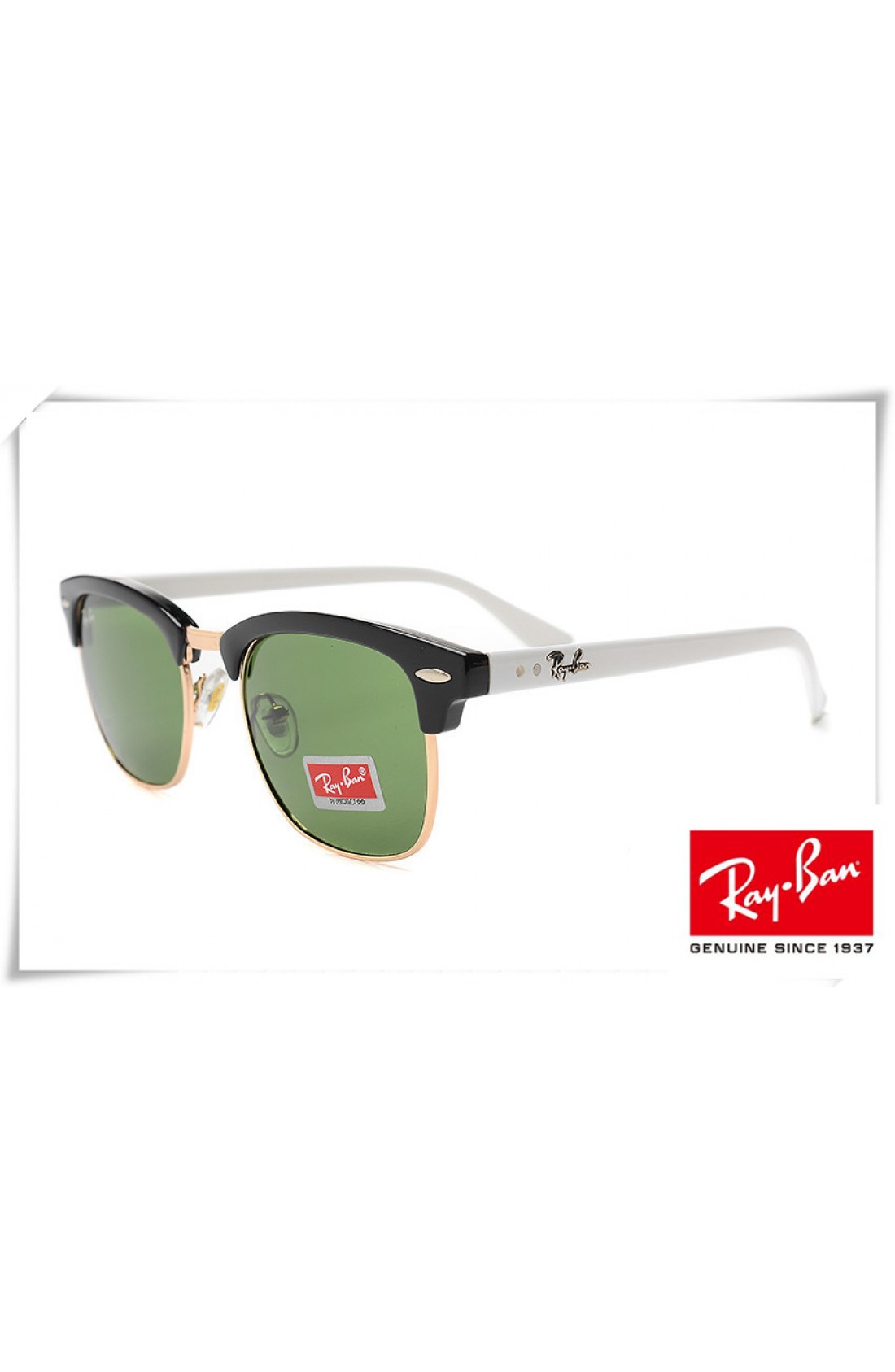 Fake Ray Ban Rb3016 Classic Clubmaster Sunglasses White Black Frame Green Lens Outlet